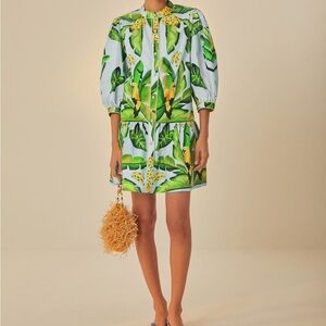 FARM Rio Green and Yellow Leaf Print Dress